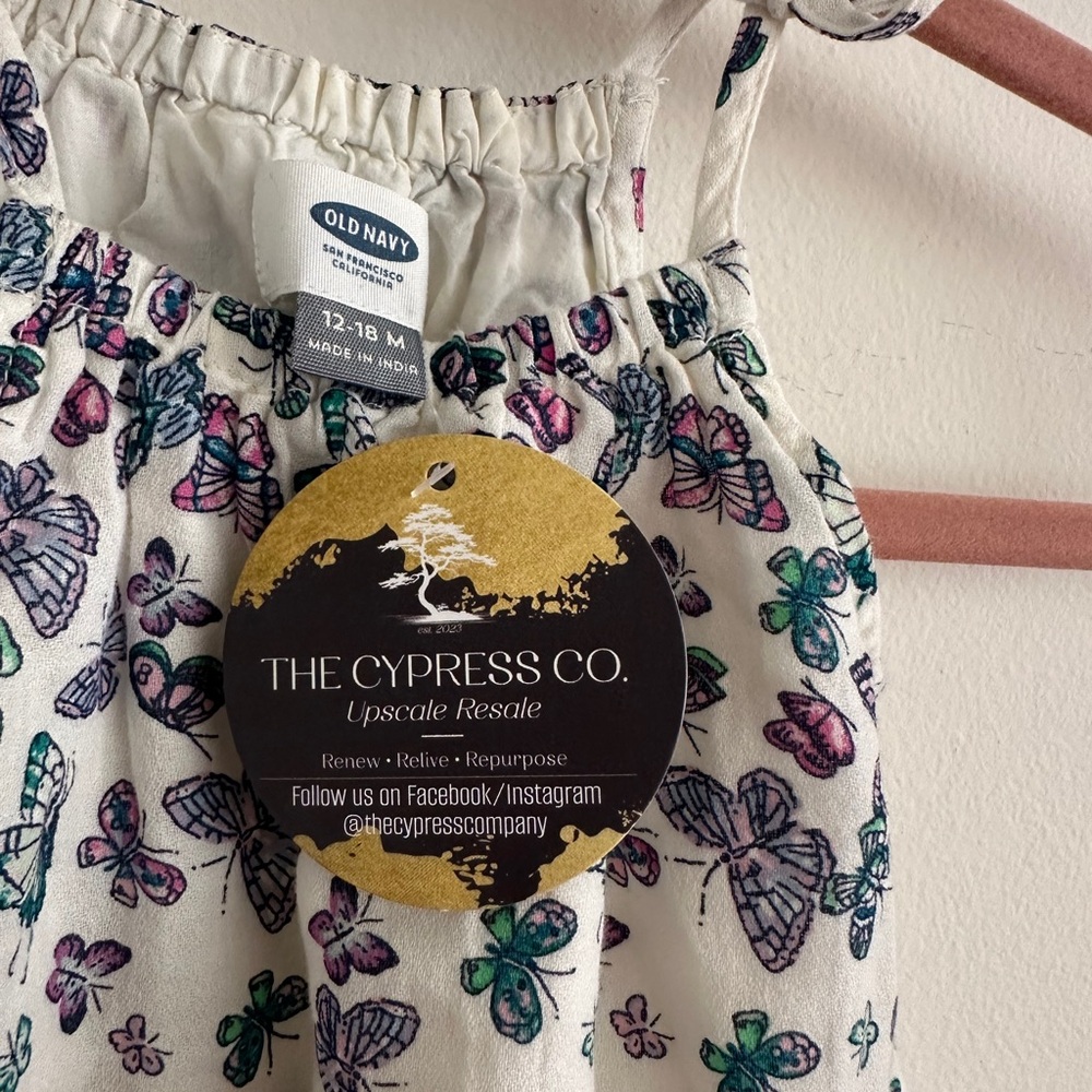 OLD NAVY Butterfly Baby Blouse SIZE 12-18 MONTHS Playful Vibrant Shoulder Tie - Picture 2 of 3
